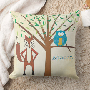 Coussin Baby Boy's Room personnalisée Cute Fox and Owl