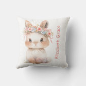Coussin Baby Bunny Monogramme Nom Cadeau Baby Girl Nursery (Verso)