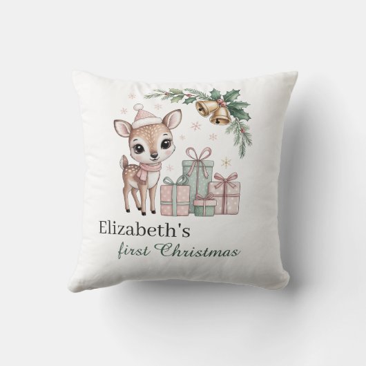 Coussin Baby Deer Christmas Personalized Reindeer Holiday (Verso)