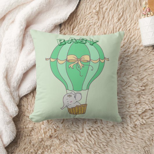Coussin Baby Elephant Flying in Balloon Gender Neutral  (Couverture)