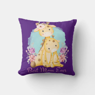 Coussin Baby Giraffe et maman Purple Thème Meilleur Maman 