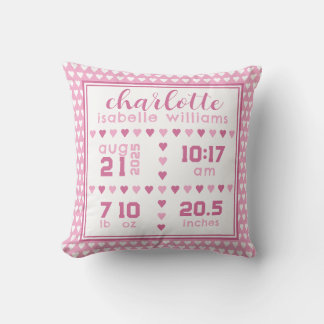 Coussin Baby Girl Coeur Faire-part de naissance Jeter Orei