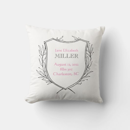 Coussin Baby Girl Faire-part de naissance Décor rose (Recto)