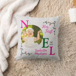 Coussin Baby Girl First Christmas Pink First Noel Photo