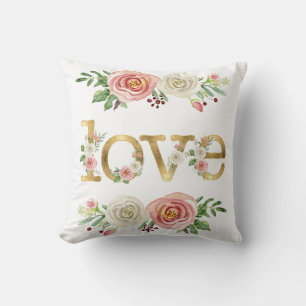 Coussin Baby Girl Nursery Love Floral Rose Aquarelle