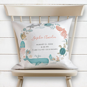 Coussin Baby Girl Under the Sea Birth Stats Keepsaké