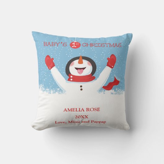 Coussin Baby Name First Christmas Snowman (Recto)