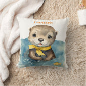 Coussin Baby Otter Bow Jaune Personnalisé Neutre (Couverture)