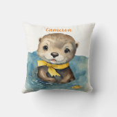 Coussin Baby Otter Bow Jaune Personnalisé Neutre (Verso)