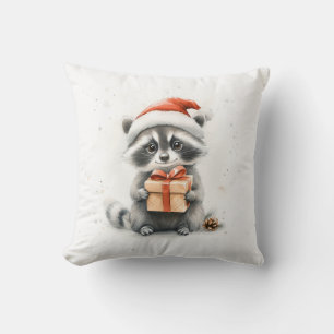 Coussin Baby Raccoon Sant Casquette Noël hiver