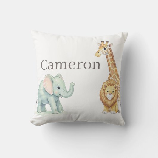 Coussin Baby Safari Animals with Custom Name (Recto)