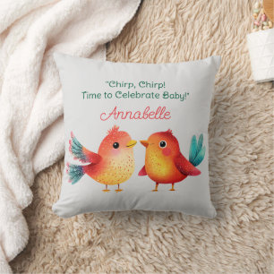Coussin Baby shower À Thème Oiseau Mignonne Aquarelle