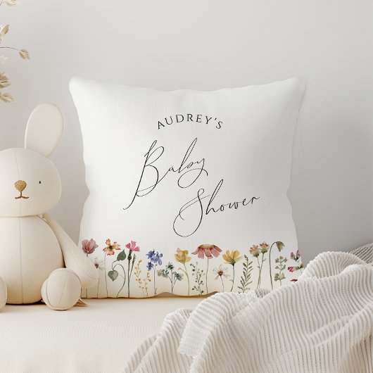 Coussin Baby Shower aux Fleurs Sauvages Colorées