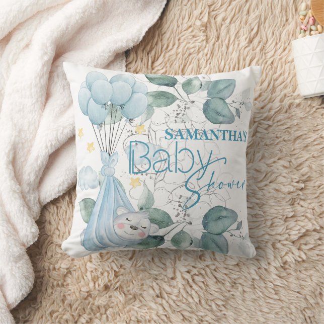 Coussin Baby shower. Bébé dormant Bear Bleu. (Couverture)