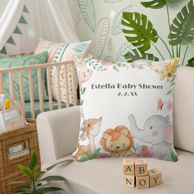 Coussin Baby shower d'animaux de bois mignons (Créateur téléchargé)