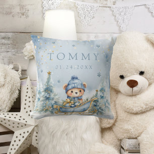 Coussin Baby shower de forêt d'ours mignonne d'hiver