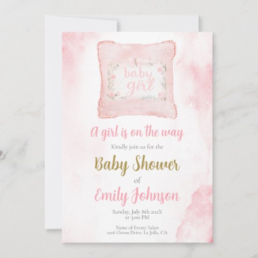 Coussin Baby shower invitation fille (Devant)