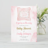 Coussin Baby shower invitation fille (Debout devant)
