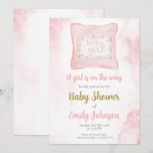 Coussin Baby shower invitation fille (Devant / Derrière)