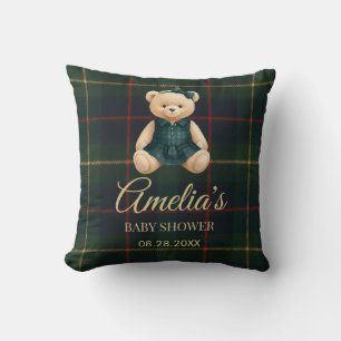 Coussin Baby Shower Ours en peluche luxueux et chic