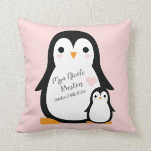 Coussin Baby shower Pingouin mignon fille rose
