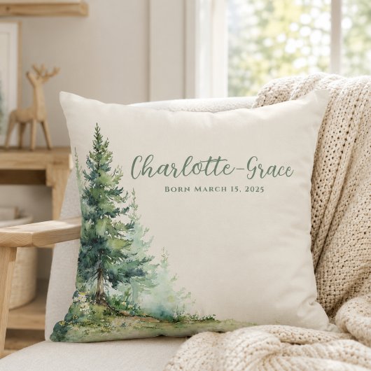 Coussin Baby-Shower Thème Forêt • Design Neutre Beige