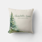 Coussin Baby-Shower Thème Forêt • Design Neutre Beige (Recto)