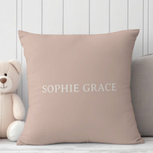 Coussin Baby-Shower Typographie en grès rose