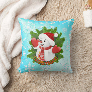 Coussin Baby Snowman avec ornement de flocons de neige en