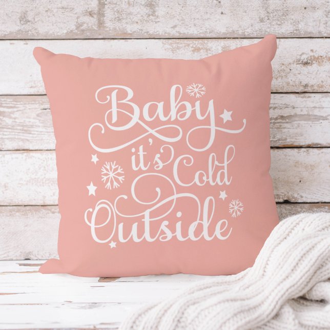 Coussin Baby Son Froid Extérieur Blush Pink Script Holiday (Créateur téléchargé)