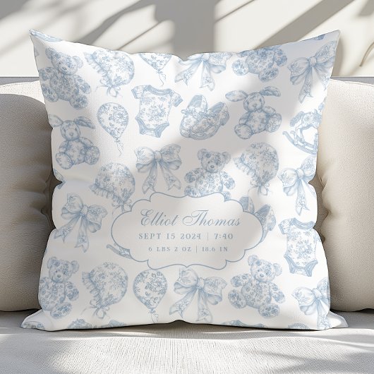 Coussin Baby Stats Blue Toile Nursery