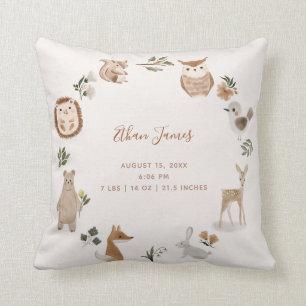 Coussin Baby Woodland Animaux Birth Stats Keepsaké