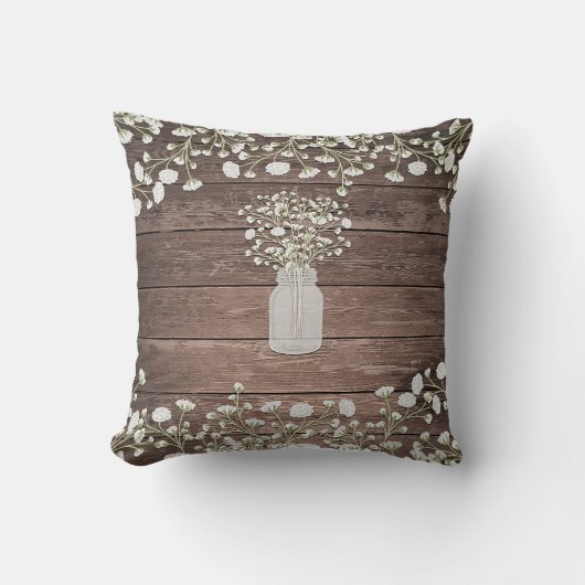Coussin Baby's Breath dans un Pot Mason en Bois Rustique (Recto)