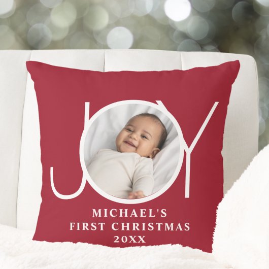 Coussin Baby's First Christmas Photo Red