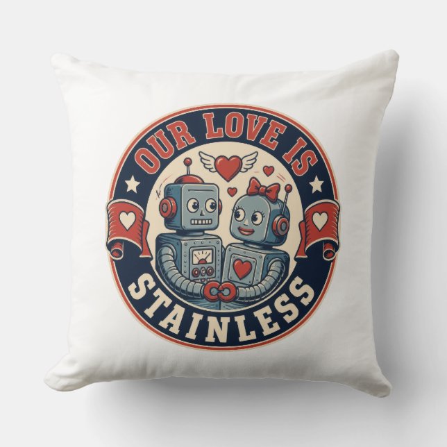 Coussin Badge de couple de robots rétro (Recto)