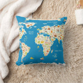 Coussin Badine la carte du monde avec des animaux (Couverture)