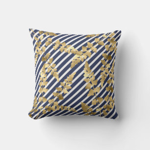 Coussin Baguette Marine Blanc Feuille d'or à deux côtés ha