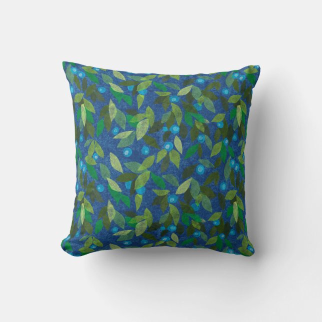 Coussin Baies Bleues Motif Floral Minimal Papier Collage (Recto)