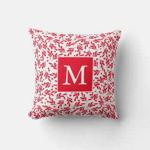 Coussin Baies de houx rouges et blanches Monogramme de v