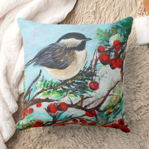 Coussin Baies d'oiseaux chiches Art d'hiver