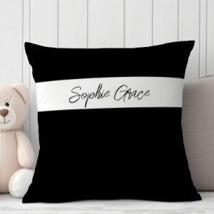 Coussin Bain de bébé à l'écriture simple moderne noire