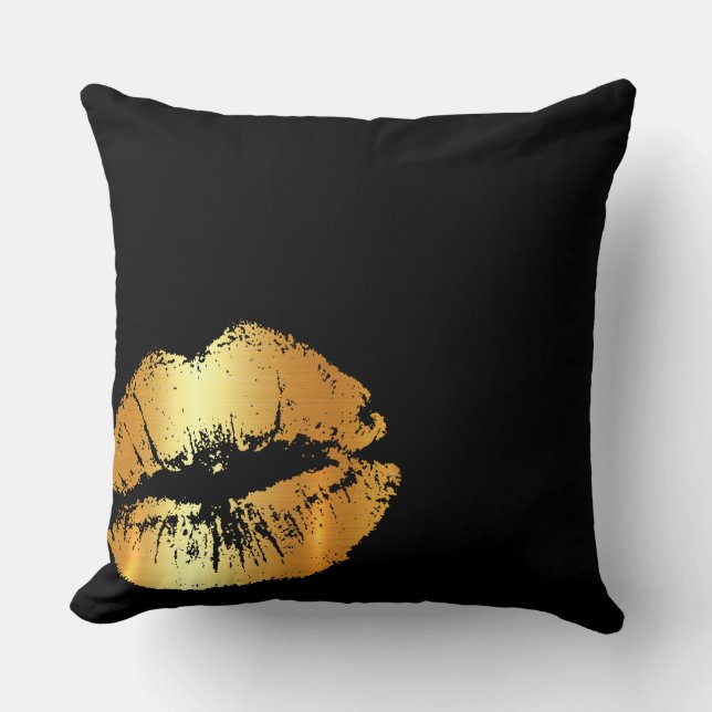 Coussin Baiser d'or de luxe sur le carreau noir (Recto)