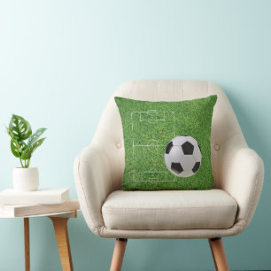 Coussin Bal De Football Sur Le Terrain De Sport D'Herbe