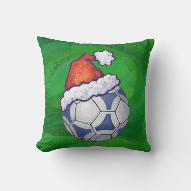 Coussin Bal de soccer bleu et blanc sur vert (Recto)