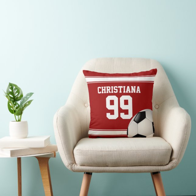 Coussin Bal de soccer Jersey cool rouge et blanc (Chaise)