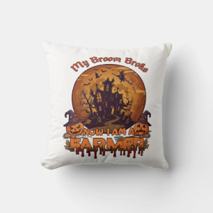 Coussin Balai Brisé Ferme Halloween Sorcière Maison Hantée