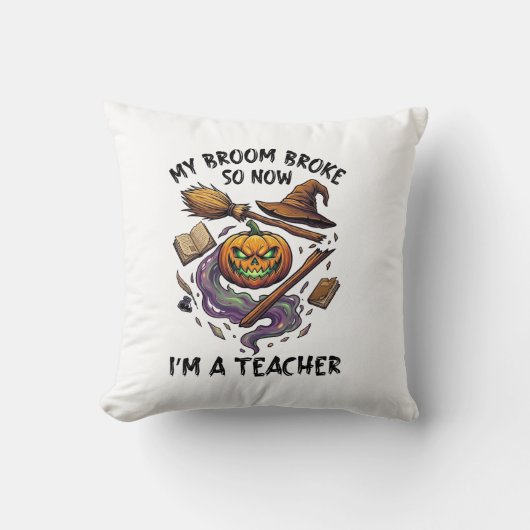 Coussin Balai Cassé Professeur Halloween Citrouille Chapea (Recto)