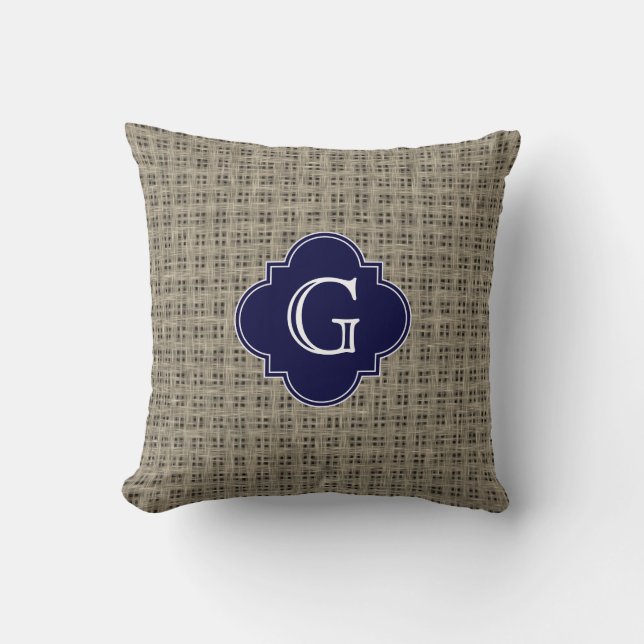 Coussin Balai Rustique Look, Monogramme de Quatrefoil bleu (Recto)