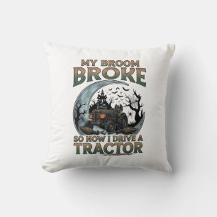 Coussin Balai Tracteur Cassé Citrouille Maison Hantée Lune