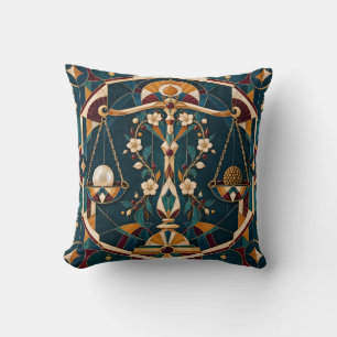 Coussin Balance mosaïque géométrique sarcelle et bordeaux